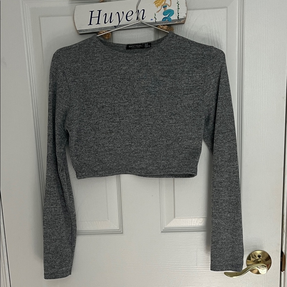 Nasty Gal Collection Charcoal Gray Long Sleeve Crop Top
